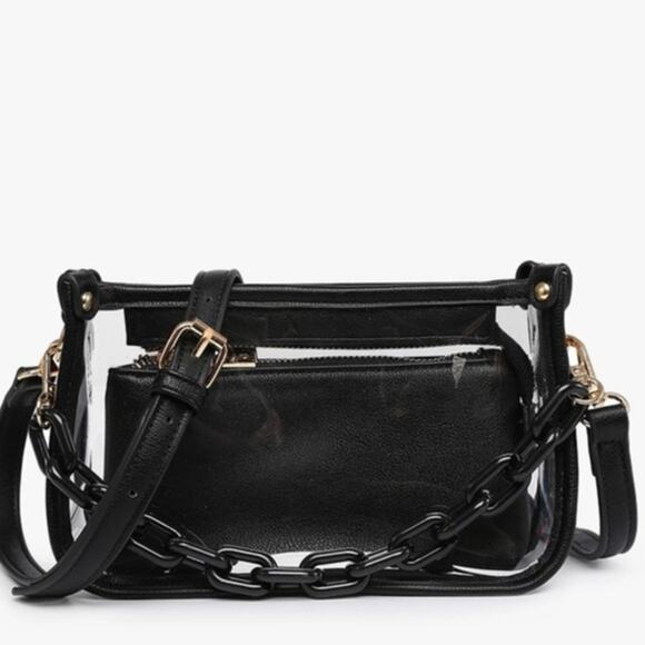 Jessica Clear Duo Crossbody Strap Chain Strap Black - Picture 1 of 4